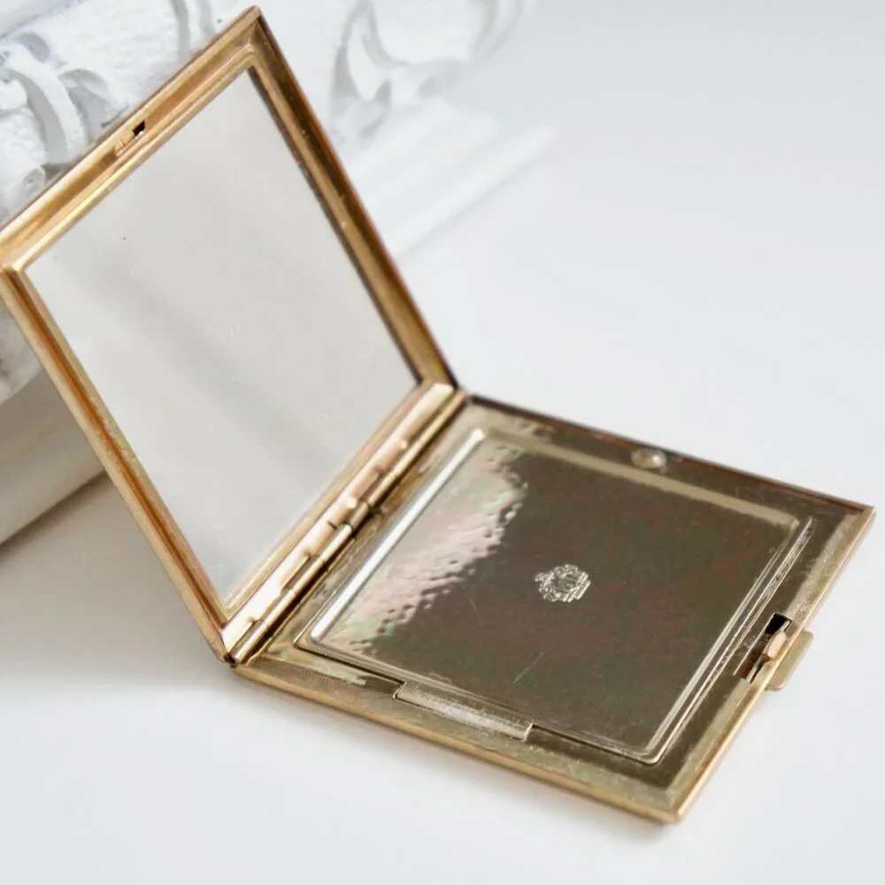 Antique Art Deco Evans Brass Makeup Mirrored Compact
